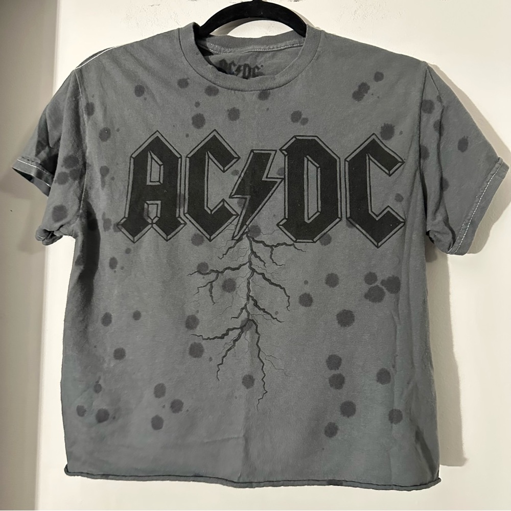 AC/DC Charcoal Logo Cropped Tee Size Small